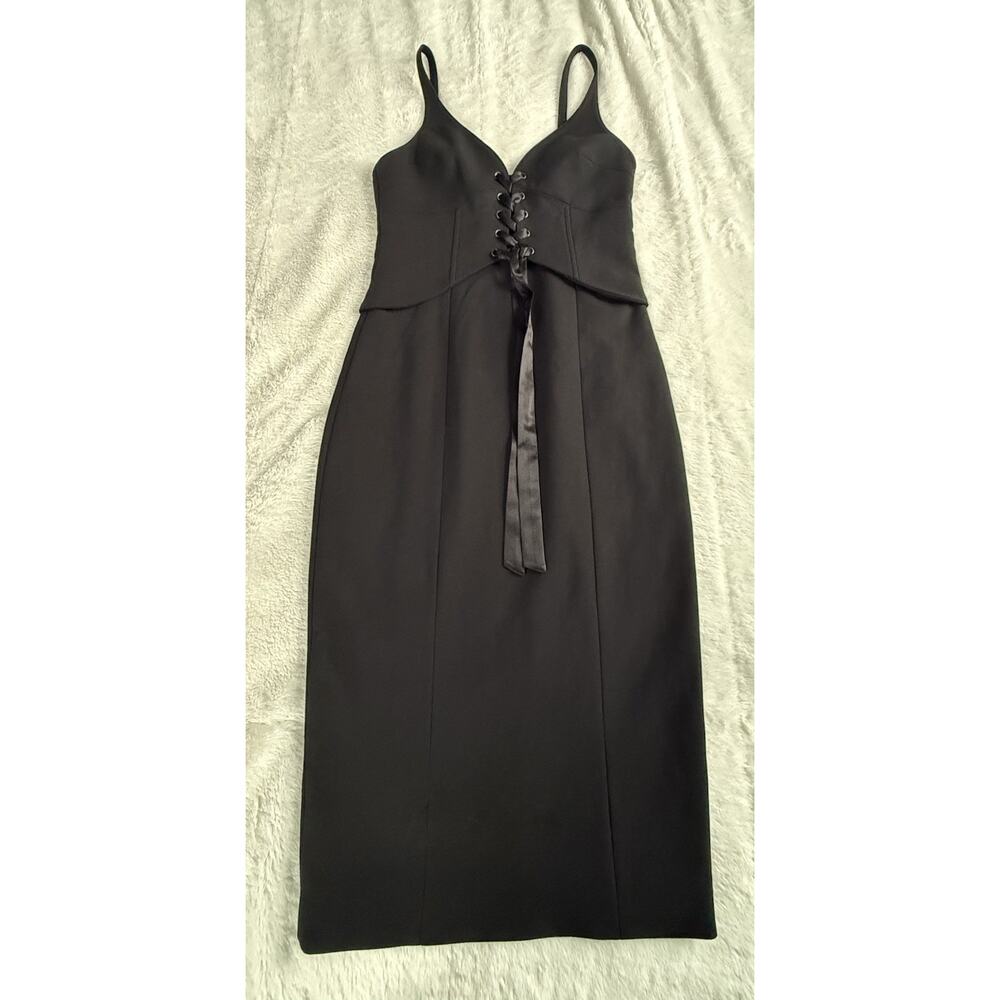 CINQ A SEPT Black Demia Bustier Corset Lace Up Lined Midi Dress Size 2 - Picture 2 of 11